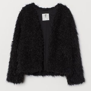 H&M Black Faux Fur Long Sleeve Soft Sweater Cardigan Teddy Jacket- Size Medium